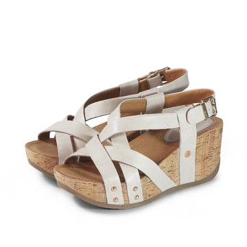bussola Formentera Cross Straps Wedge Sandals (Ivory)