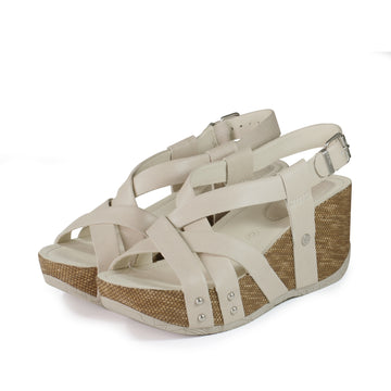 bussola Formentera Cross Straps Wedge Sandals (Ivory)