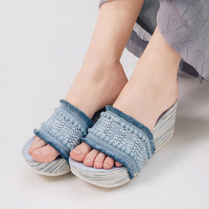 Bussola Formentera Embroidery Wedge Slide Sandals (Jeans)