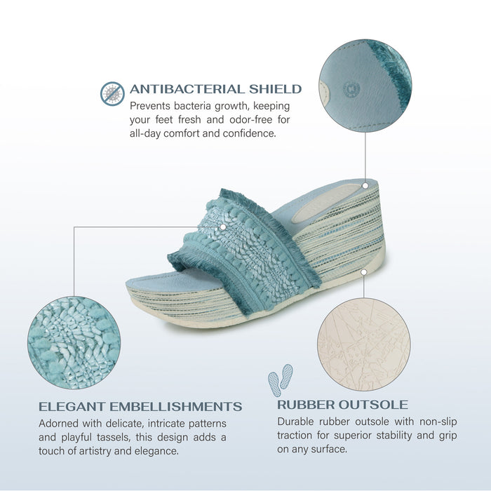 Bussola Formentera Embroidery Wedge Slide Sandals (Jeans)