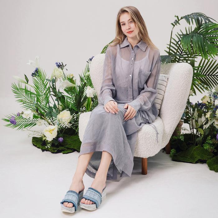 Bussola Formentera Embroidery Wedge Slide Sandals (Jeans)