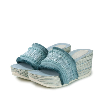 bussola Formentera Embroidery Wedge Slide Sandals (Jeans)