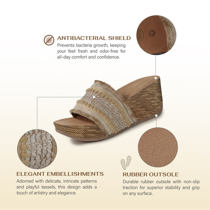 Bussola Formentera Embroidery Wedge Slide Sandals (Natural)