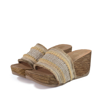 bussola Formentera Embroidery Wedge Slide Sandals (Natural)