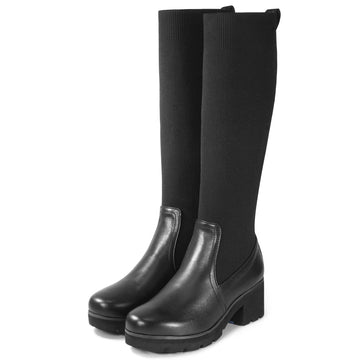 bussola Palermo Stretchy Knit Knee-High Chunky Boots (Nero)