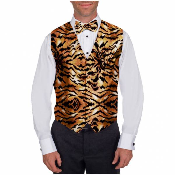 buy your ties Tiger Print Vest Bow Tie & Hanky Style: VBH-ADF-307
