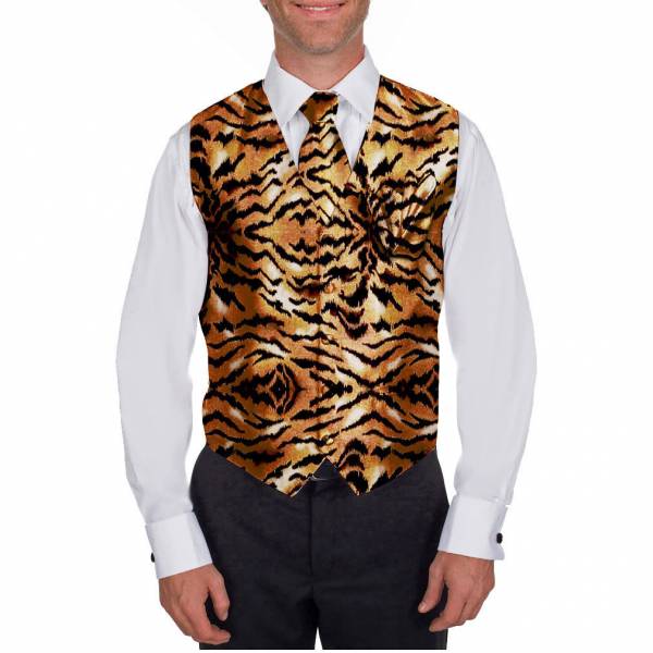 buy your ties Tiger Print Vest Tie & Hanky Style: VTH-ADF-307