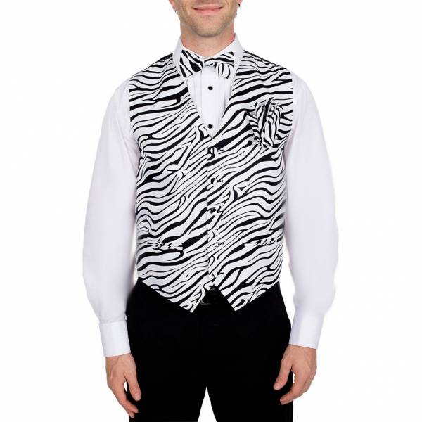 buy your ties Zebra Print Vest Bow Tie & Hanky Style: VBH-ADF-305