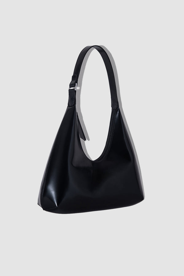 By Far Amber Black Semi Patent Leather Shoulder Bag