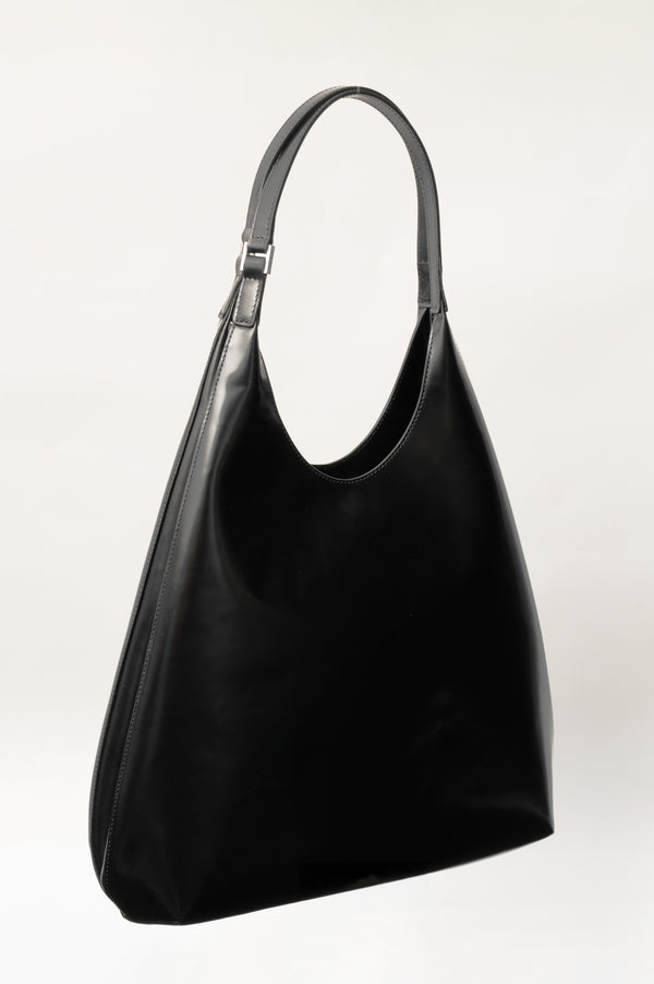 By Far Amber Folio Black Semi Patent Leather Shoulder Bag