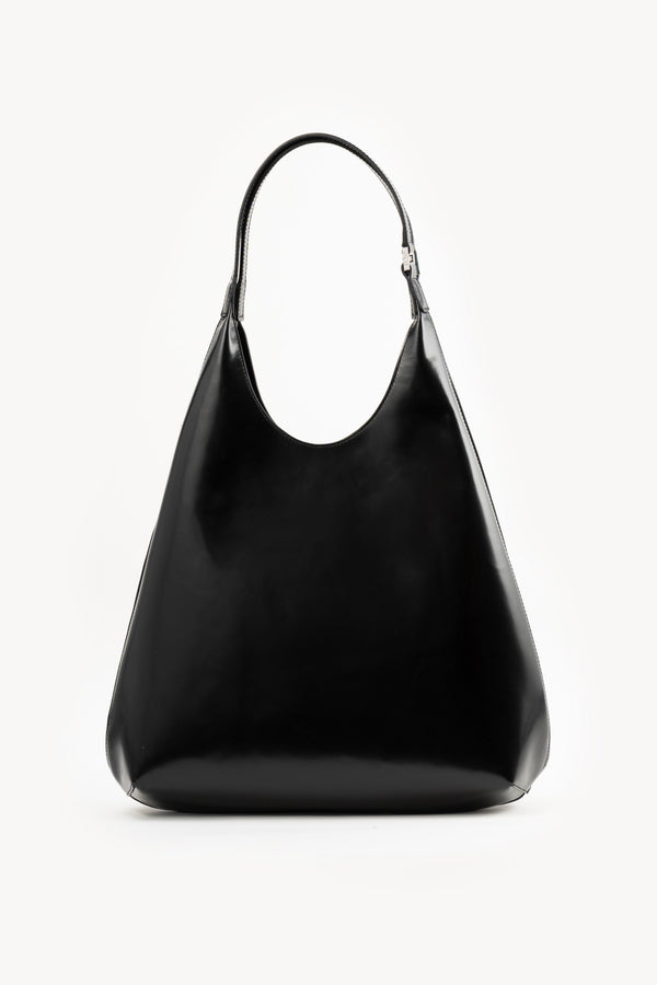 by far Amber Folio Black Semi Patent Leather Shoulder Bag