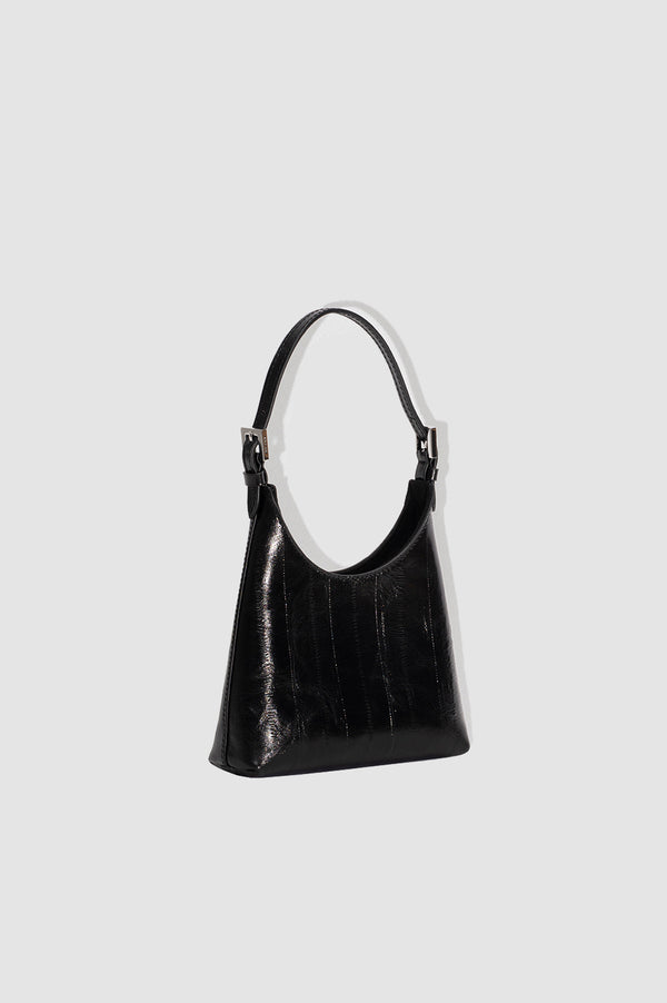 By Far Baby Camryn Black Eel Embossed Leather Top-Handle Bag