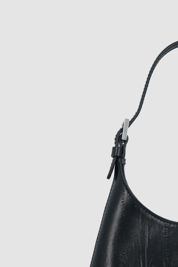 By Far Baby Camryn Black Eel Embossed Leather Top-Handle Bag