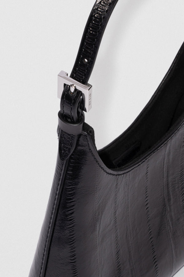 By Far Baby Camryn Black Eel Embossed Leather Top-Handle Bag