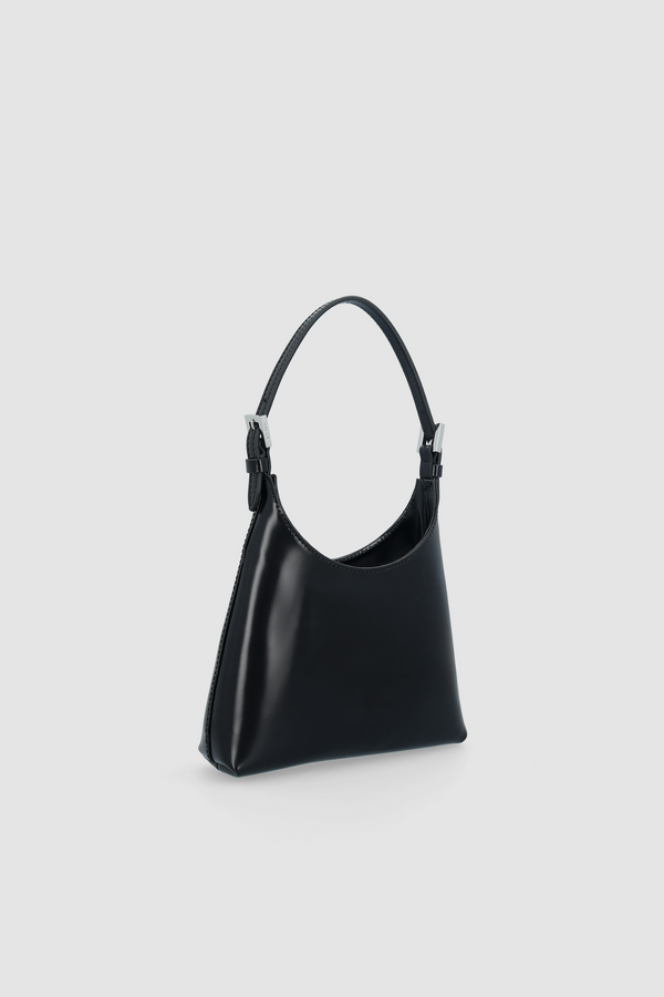 By Far Baby Camryn Black Semi Patent Leather Top-Handle Bag