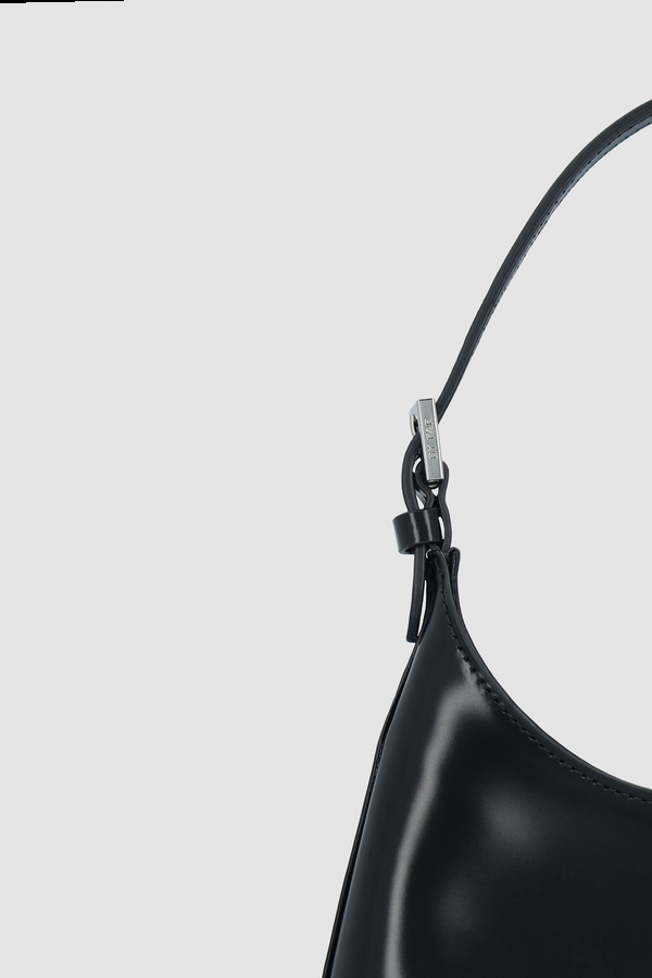 By Far Baby Camryn Black Semi Patent Leather Top-Handle Bag