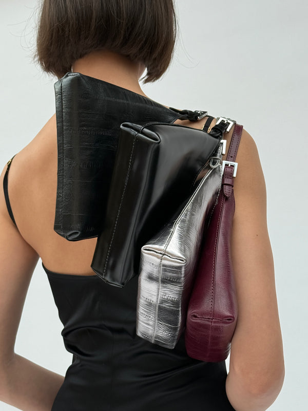 By Far Baby Camryn Inox Eel Embossed Metallic Leather Top-Handle Bag