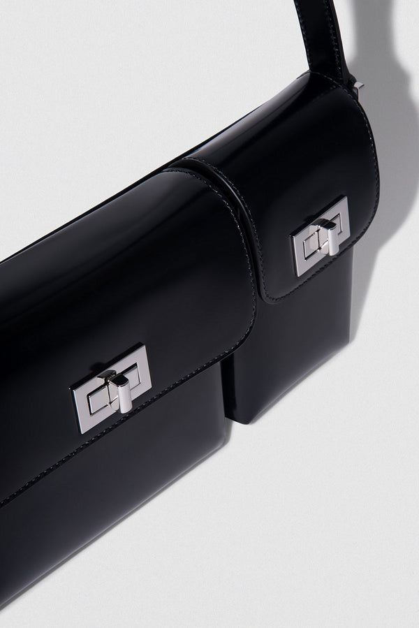 By Far Billy Black Semi Patent Leather Shoulder Bag