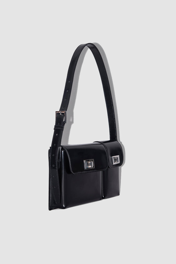 By Far Billy Black Semi Patent Leather Shoulder Bag