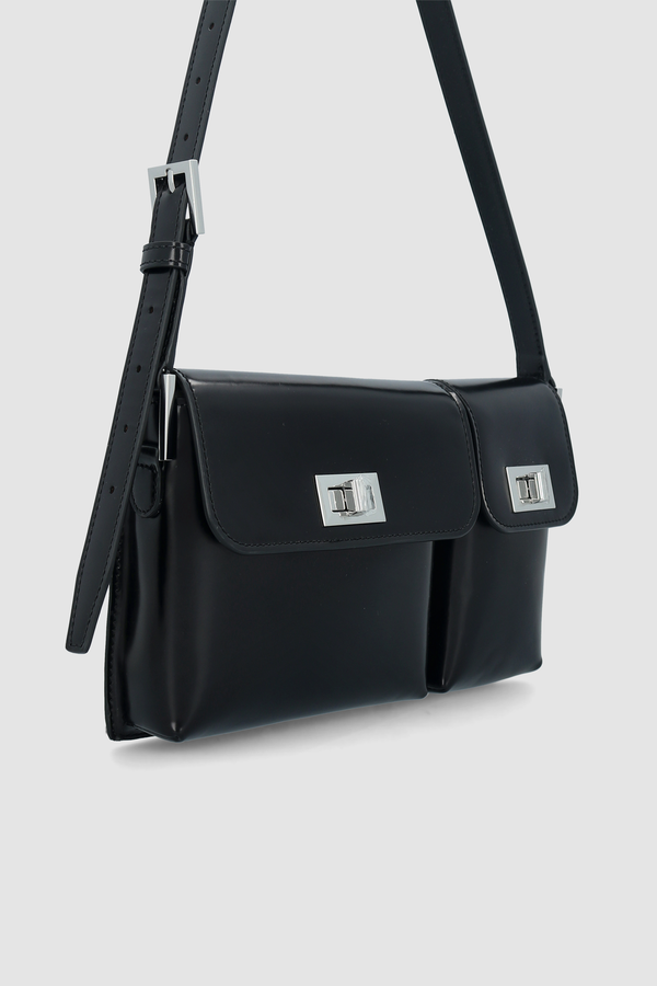 By Far Billy Black Semi Patent Leather Shoulder Bag