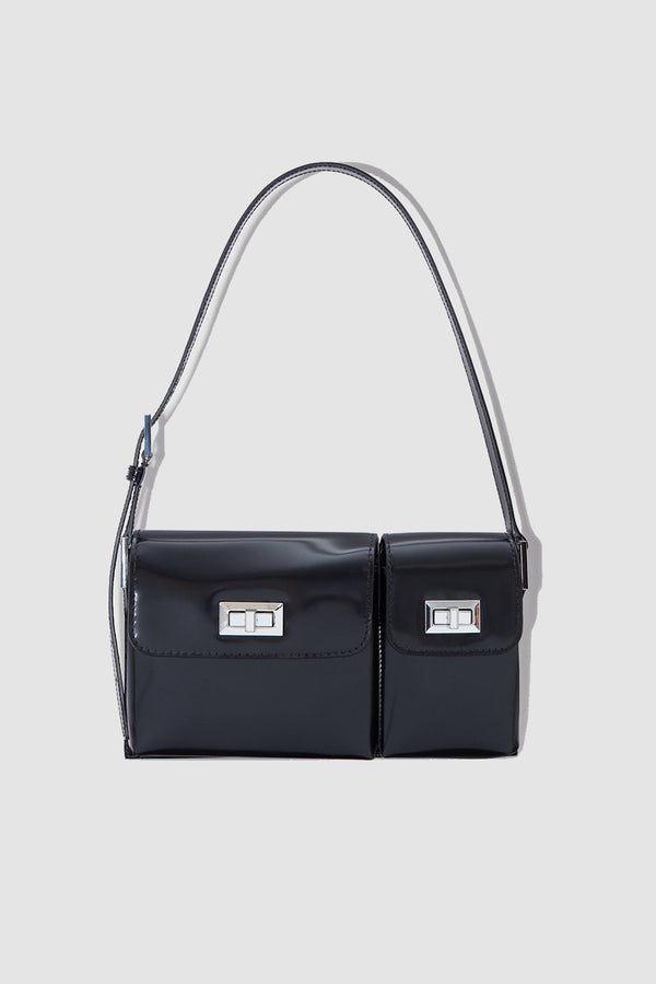 by far Billy Black Semi Patent Leather Shoulder Bag