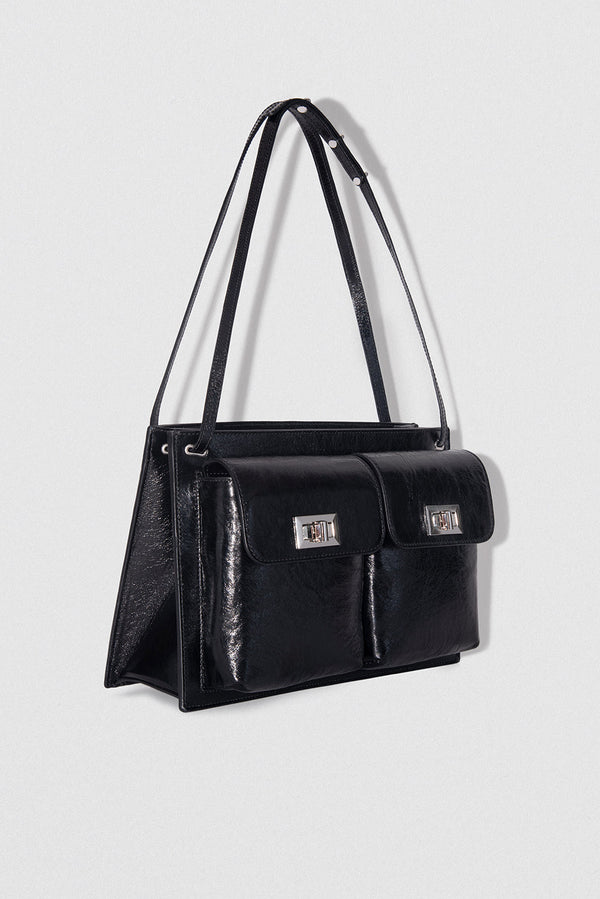By Far Billy Tote Black Creased Leather Shoulder Bag