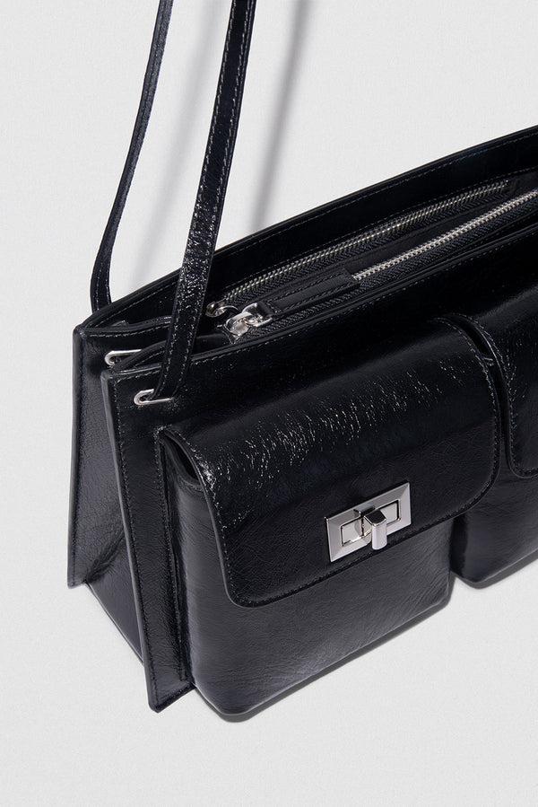 By Far Billy Tote Black Creased Leather Shoulder Bag