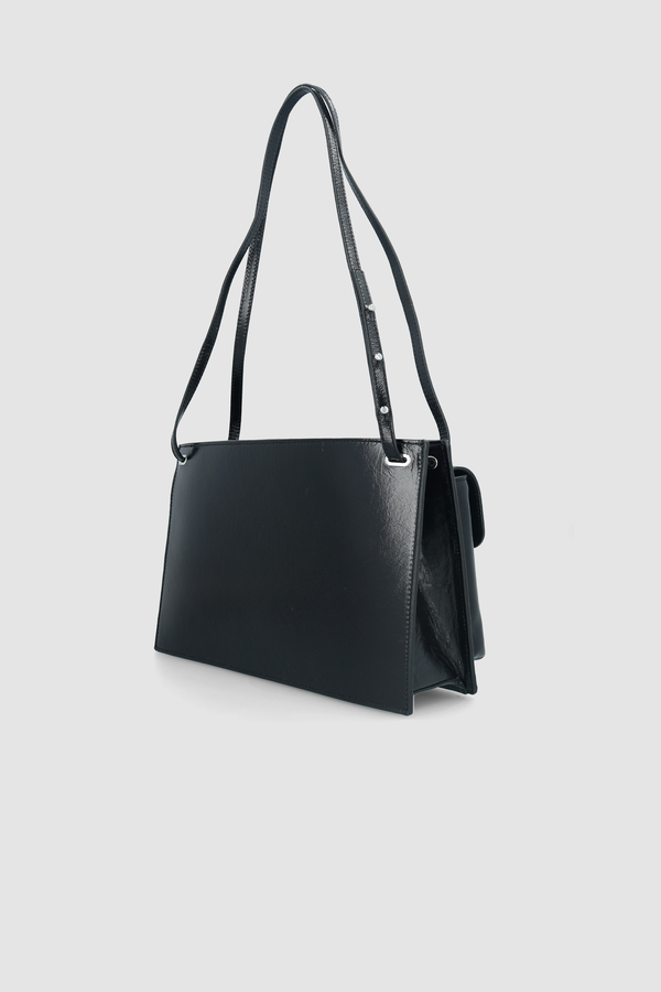 By Far Billy Tote Black Creased Leather Shoulder Bag