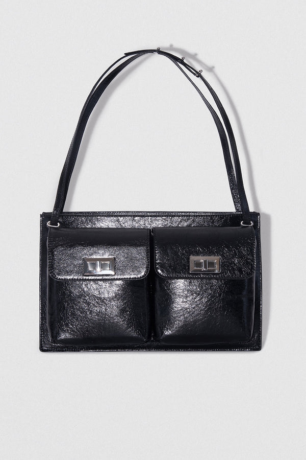 by far Billy Tote Black Creased Leather Shoulder Bag