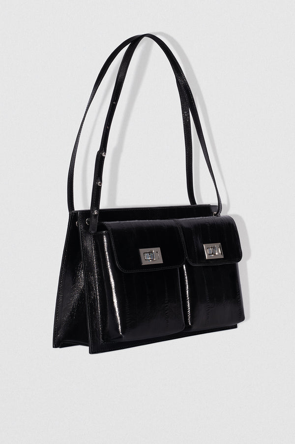 By Far Billy Tote Black Eel Embossed Leather Shoulder Bag