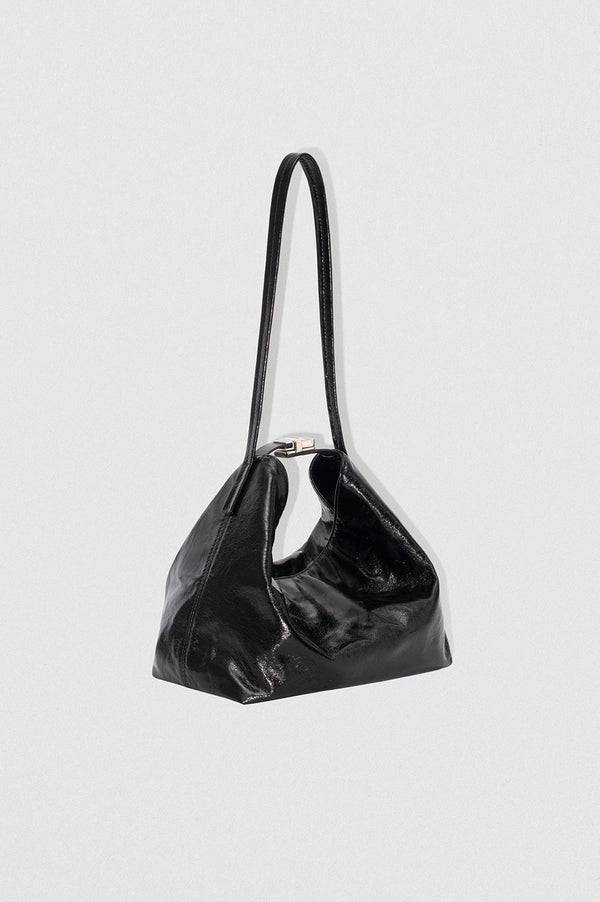 By Far Bea Black Creased Leather Hobo Bag