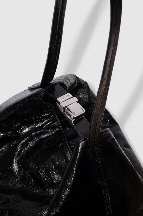 By Far Bea Black Creased Leather Hobo Bag