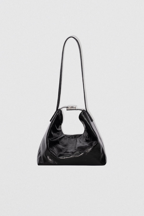 by far Bea Black Creased Leather Hobo Bag