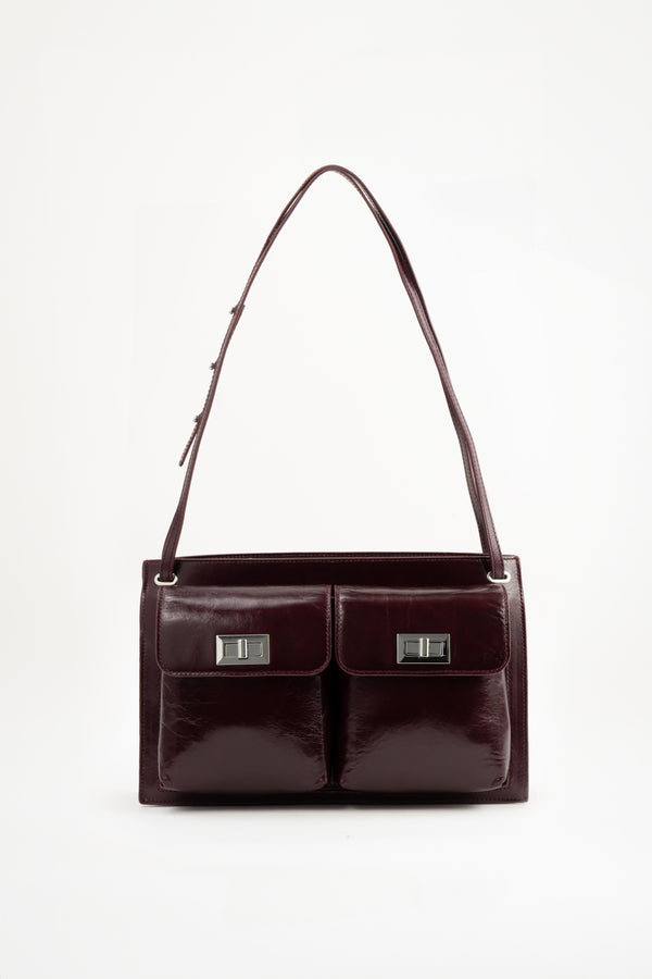 by far Billy Tote Grape Calf Leathr Shoulder Bag