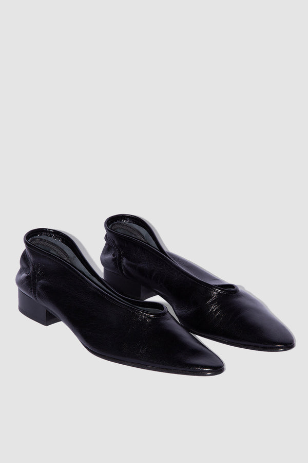 By Far Carré Black Creased Leather Pump