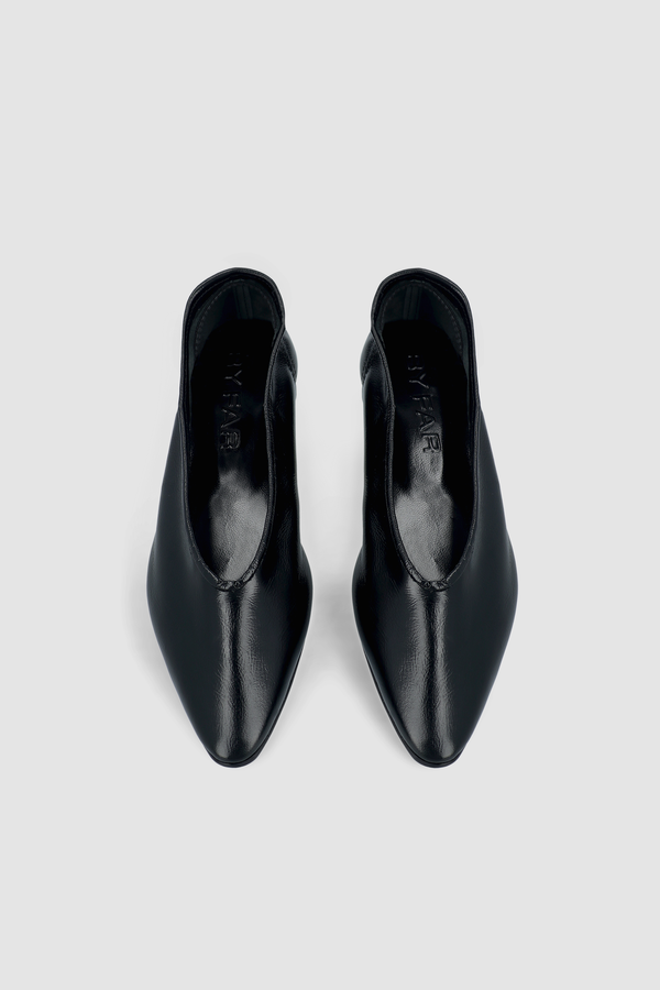 By Far Carré Black Creased Leather Pump