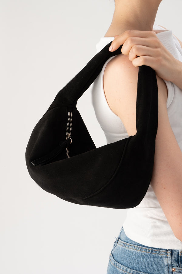 By Far Cush Black Suede Leather Shoulder Bag