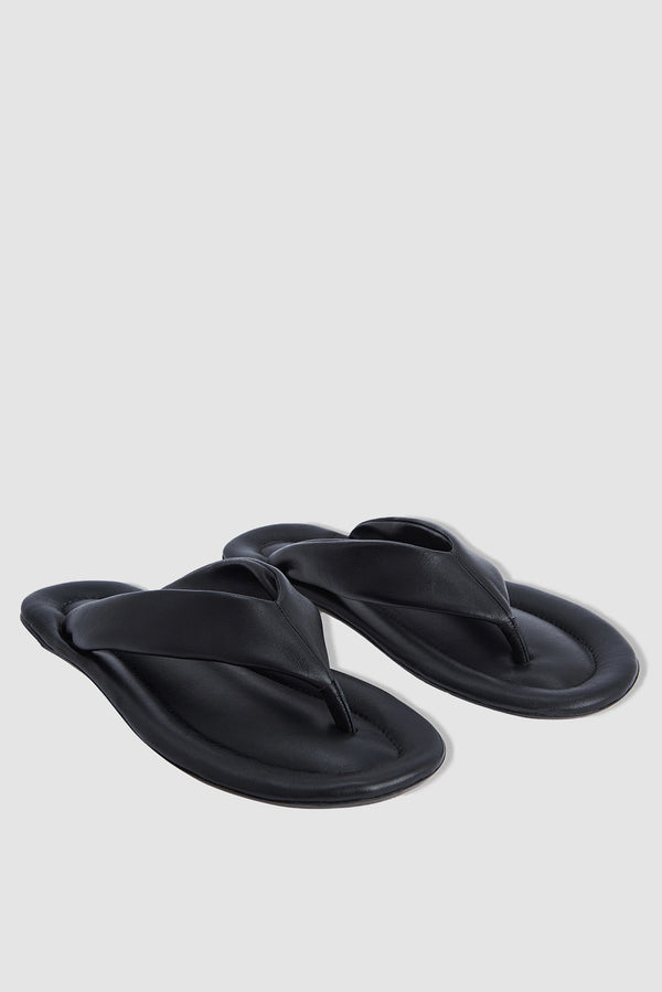 By Far Dasha Black Nappa Leather Flip-Flop Sandal