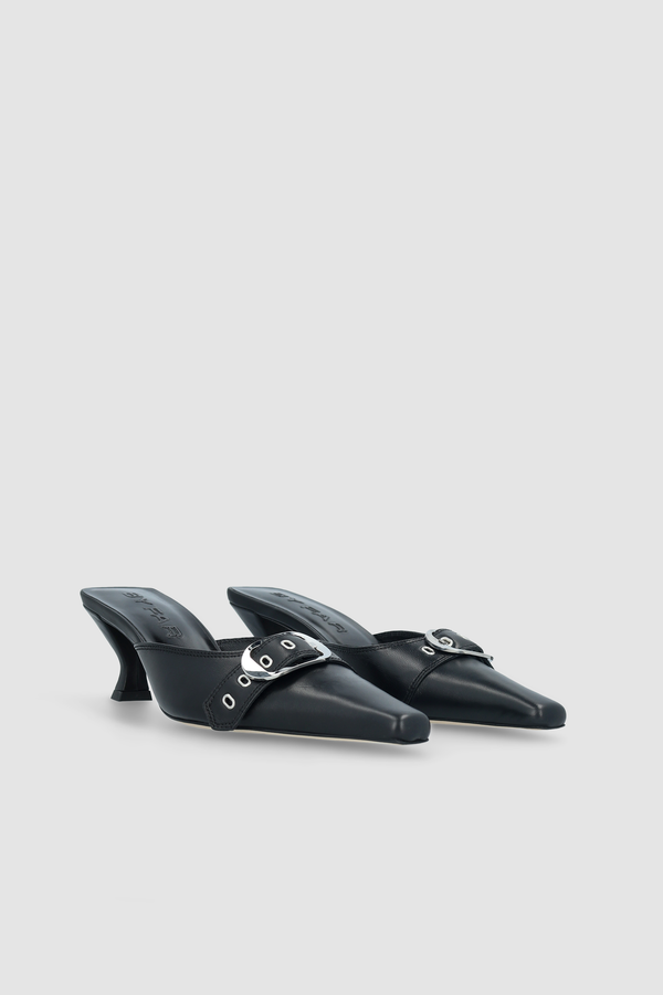 By Far Evelyn Black Nappa Leather Slingback Pump