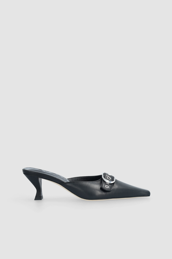 by far Evelyn Black Nappa Leather Slingback Pump