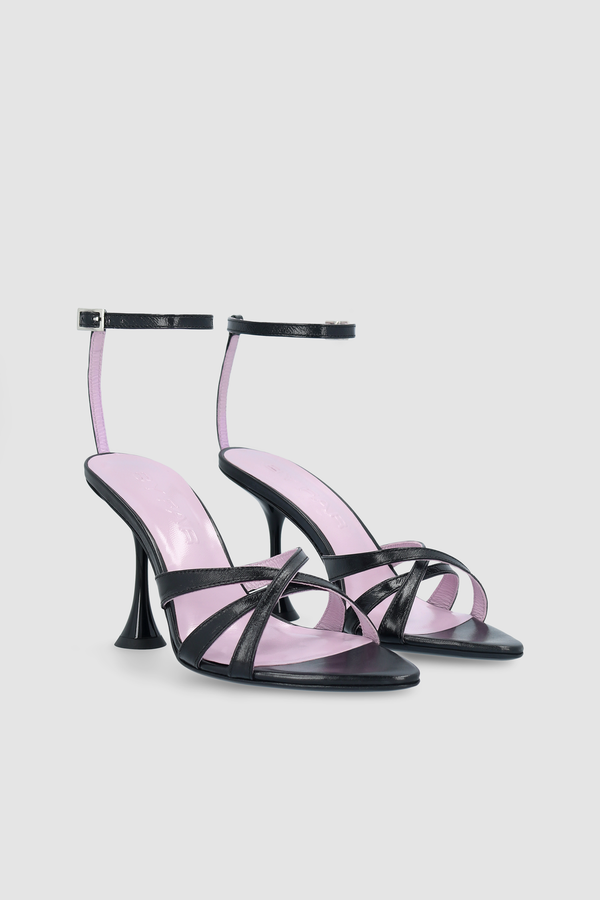 By Far Juliette Black Creased Leather Sandal