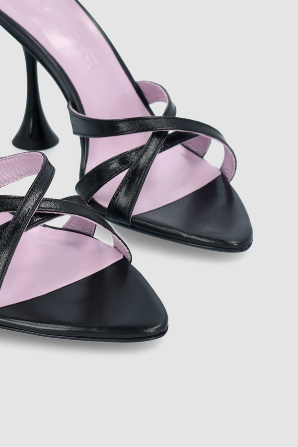 By Far Juliette Black Creased Leather Sandal