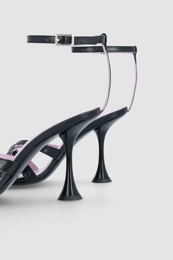 By Far Juliette Black Creased Leather Sandal