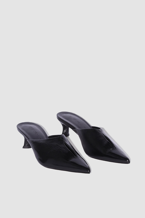By Far Luciana Black Glossed Nappa Leather Mule