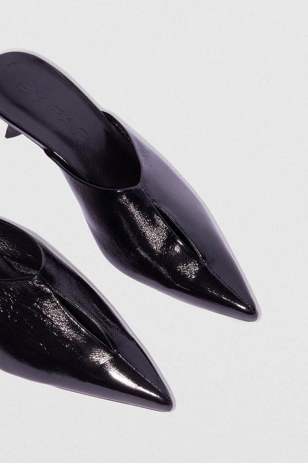 By Far Luciana Black Glossed Nappa Leather Mule