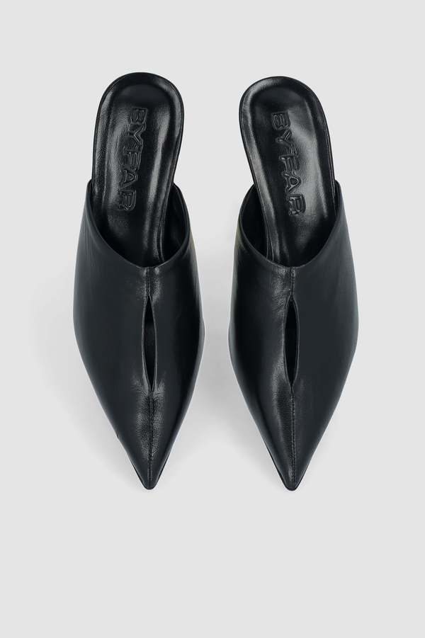 By Far Luciana Black Glossed Nappa Leather Mule