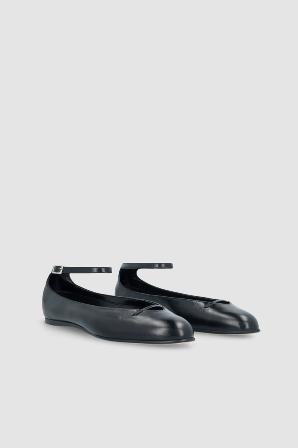 By Far Margot Black Creased Calf Leather Flat