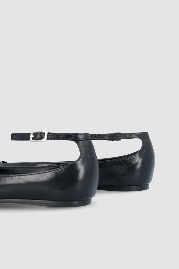 By Far Margot Black Creased Calf Leather Flat
