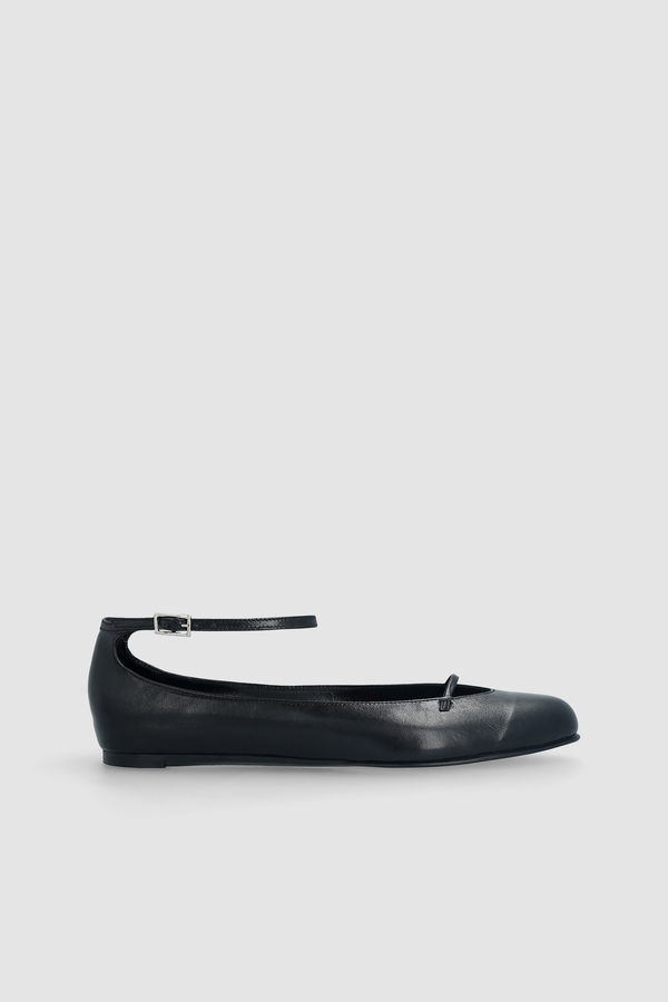 by far Margot Black Creased Calf Leather Flat
