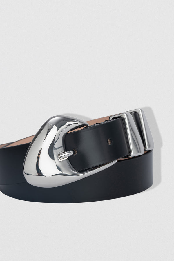 By Far Moore Black Semi Patent Leather Belt